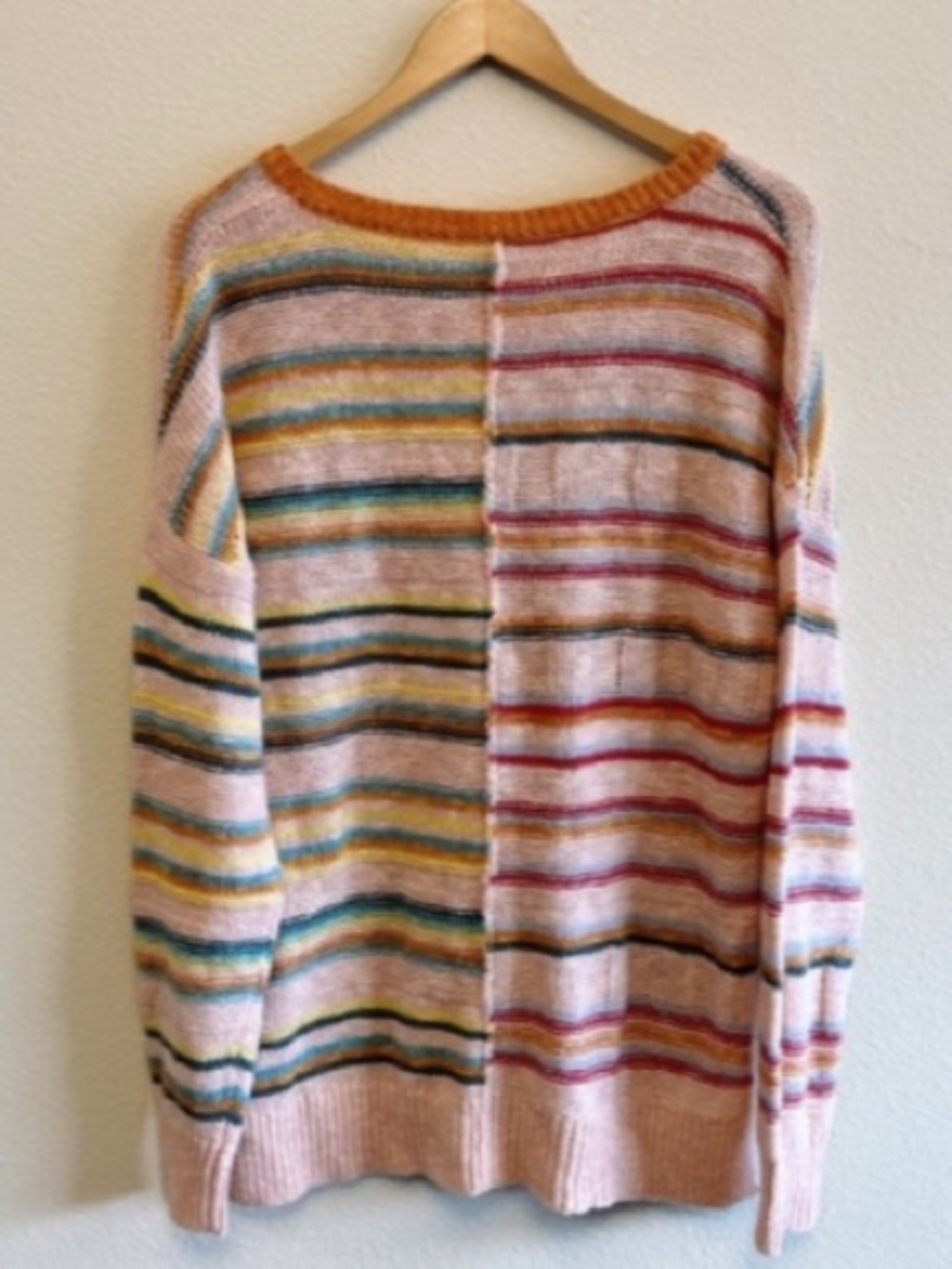 SUNDANCE Symphony Striped V-Neck Multicolor Lightweight Oversized Sweater Boho L - Picture 2 of 13